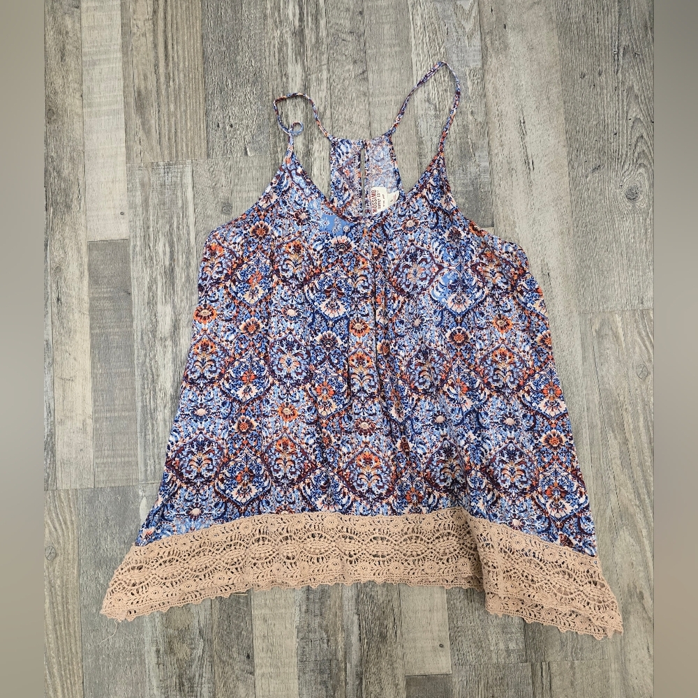 Mossimo Brand, Floral, Lace Trim, Strappy Women’s Top, Size Large,